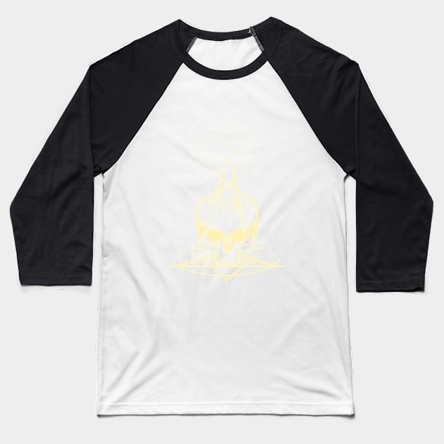 Skull and Burning Candle on Pentagram Baseball T-Shirt by devaleta